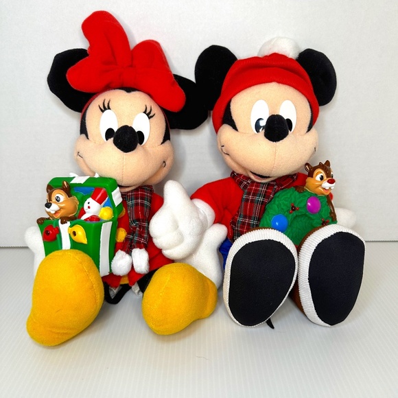 Fisher Price 2001 Mickey & Minnie Mouse Holiday Friends Plush Musical Xmas WORKS
